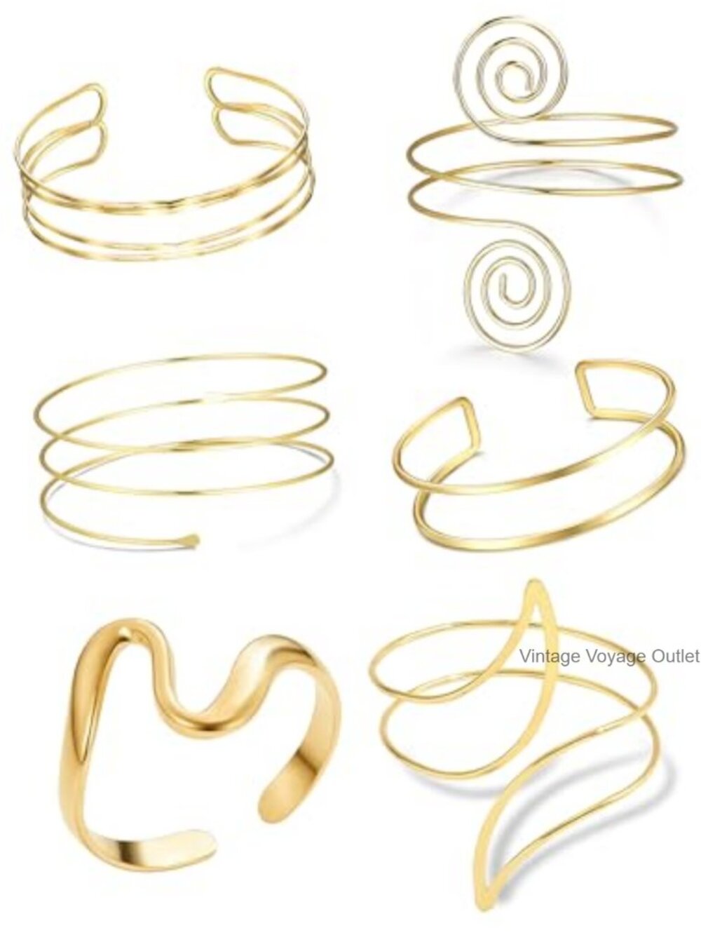 6 Pc Copper Upper Arm Cuff Bracelet Set Adjustable Bangle Jewelry